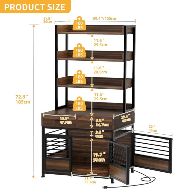 DWVO Dog Crate Furniture with Storage Shelves, Heavy Duty Dog Crate with Drawers & Charging Station, 39 Inch Dog Kennel Indoor Furniture for Large Dogs, Modern Dog Crate with Double Doors, Brown - Image 4