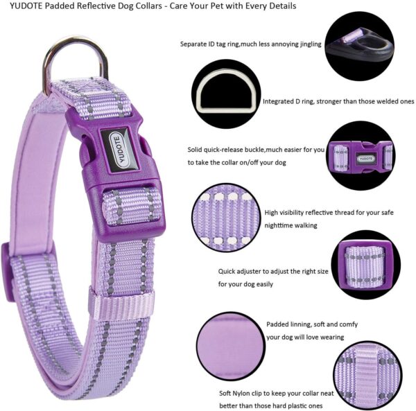 Reflective Nylon Dog Collar with Breathable Neoprene Padding,Adjustable for Medium Dogs.(Neck 13"-18.9",Lilac Purple) - Image 3