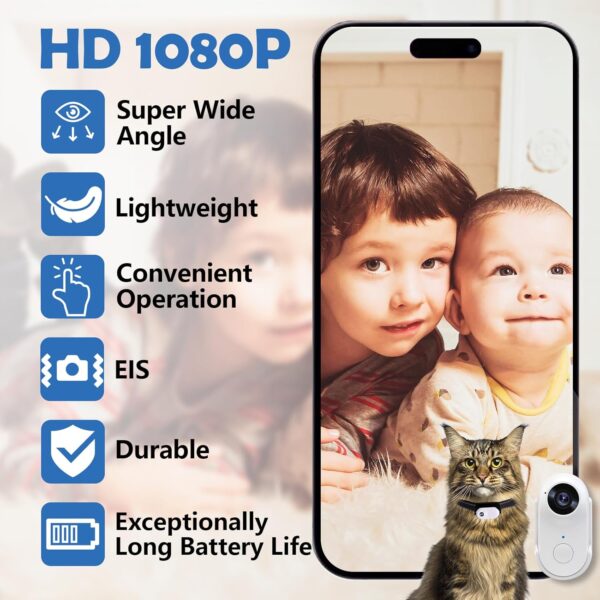 1080P Cat Camera Collar, HD Mini Body Camera for Pets with 32GB SD Card, Wireless Action Camera for Cats and Dogs, Dog Tracker Camera Collar Outdoor/Indoor, Birthday Gift for Pets - Image 5