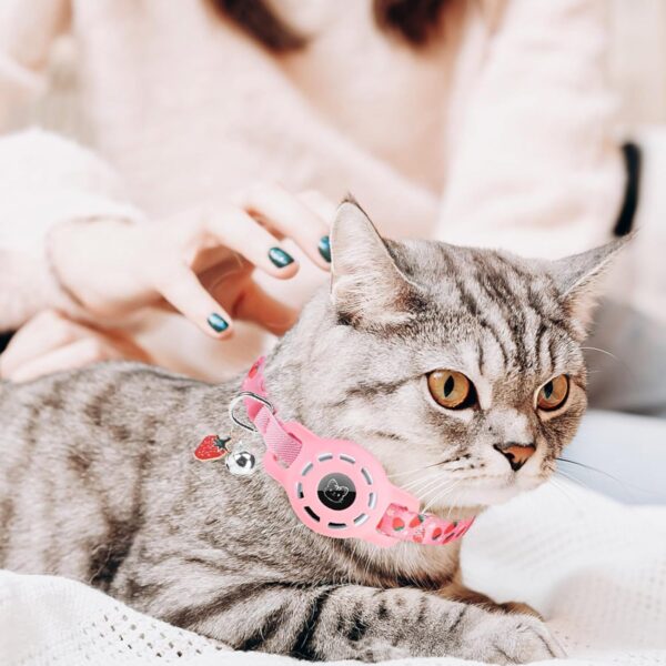 BINGPET AirTag Cat Collar with Bells, Upgraded Safety Elastic Cat Collar with Airtag Cat Collar Holder, Anti-Lost Cat Collars for Girl Boy Cats, Anti-Suffocation Kitty Puppy Collars - Image 7