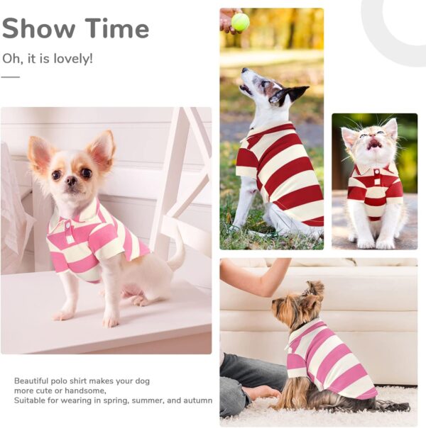 2 Pieces Stripe Dog Shirts Breathable Polo T-Shirts for Small Dogs Cats Girl Boy Puppy Sweatshirt for Chiuahaha Poodle Teacup Shihtzu Yorkie Small Pet Doggy Clothes Apparel（Pink+Red,Small） - Image 2