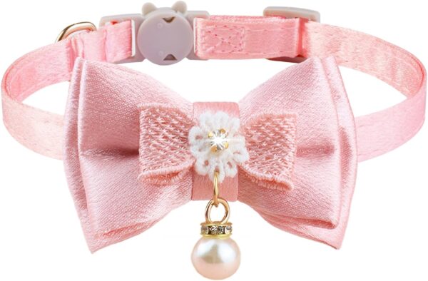 Breakaway Cat Collar, COZIRAE Bowtie Kitty Collar with Flower, Cat Collar with Tie, Cute Cat Collar for Girl/Boy Cat (Color A)