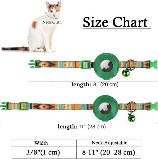 Airtag Cat Collar with Bell - Non Breakaway Soft Pet Collar with Leather Air Tag Holder - Adjustable GPS Anti-Lost Collars for Girl Boy Cats Kitten Puppies, Lightweight and Patterned (Mexican Green) - Image 5