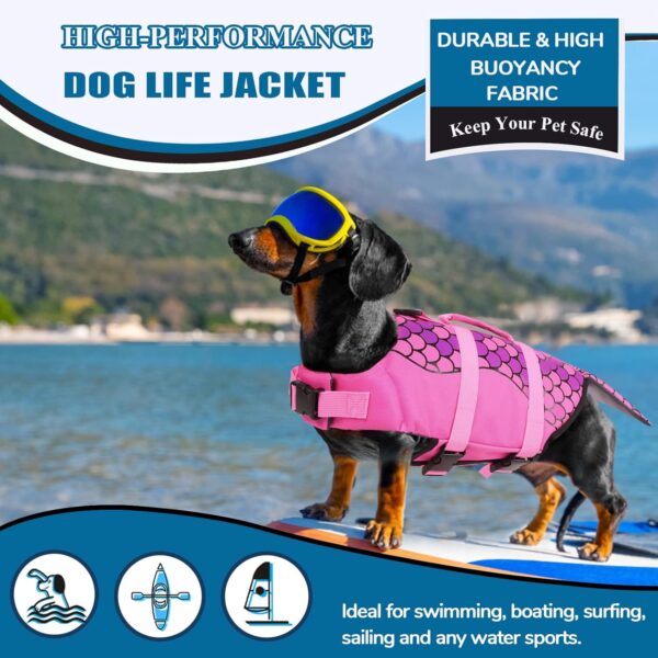 AOFITEE Dog Life Jacket, Dog Life Vest for Swimming, Mermaid Dog Life Vest with Rescue Handle and Reflective Stripe, Ripstop Dog Lifesaver Float Coat, Dog Swimming Vest for Small Medium Large Dogs