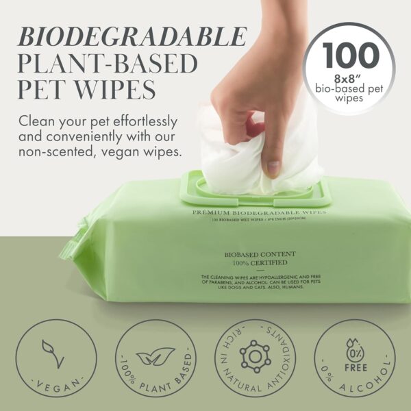 Premium Dog Wipes Cleaning Wipes for Dogs Cat Wipes Pet Wipes Biodegradable Non-Scented Non Alcohol Wipes w/Aloe Vera Plant Puppy Wipes Dog Paw Wipes Dog Face Wipes Great for Puppy Pads - Image 2