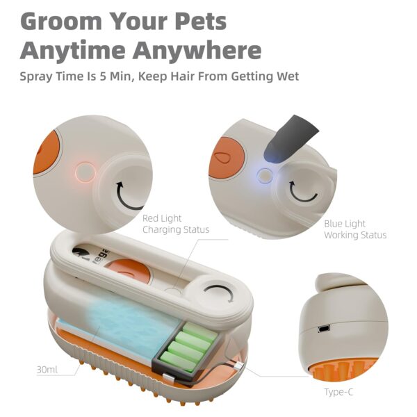 Cat Brush Water Spray Brush Cat Grooming Supplies, Dog Hair Brush Soft Touch Shedding Brush Massage Grooming Combing Brush, With Rotatable Handle Pet Hair Cleaning Removing Tangled Loose Hair - Image 7