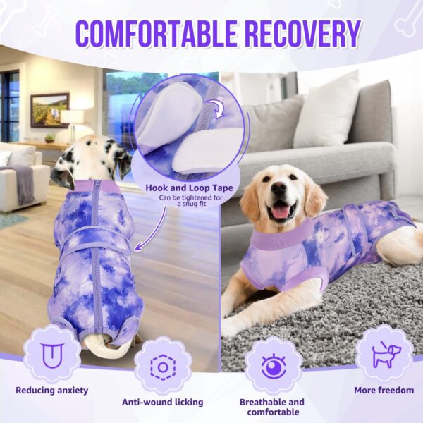 SlowTon Dog Surgery Recovery Suit - Zipper On Dog Onesies After Surgery for Female Male Dog, Abdominal Wounds Bandages Cone/E-Collar Alternative Dog Surgical Body Suit Shirt (Purple - Tie Dye,L) - Image 5