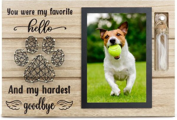 Dog Memorial Frame for Ashes or Hair with Glass Bottle Pet Loss Gifts for Loss of Dog Sympathy Picture Frame(Black)