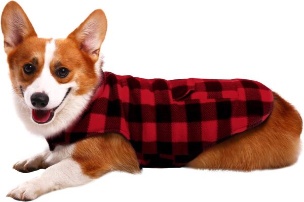 ASENKU Plaid Dog Winter Coat, Dog Fleece Jacket Plaid Reversible Dog Vest Waterproof Windproof Cold Weather Dog Clothes Pet Apparel for Small Medium Large Dogs Red M - Image 2