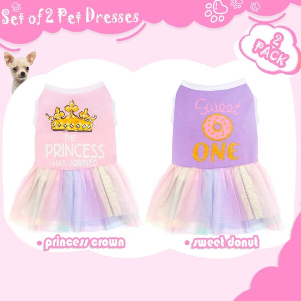 Dog Dress for Small Dogs Girl 2 Pieces Cute Dog Dresses with Princess Donuts Pattern Puppy Tutu Skirt Cat Outfit Girl Dog Clothes for Birthday Wedding Costume Purple Pink XXS - Image 5