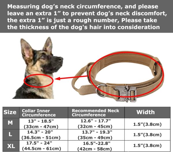 Dog Tactical Collar Military Dog Training Collar Control Handle and Heavy Metal Buckle for Medimum Large Dog Training Behavior Aids Black XL - Image 5