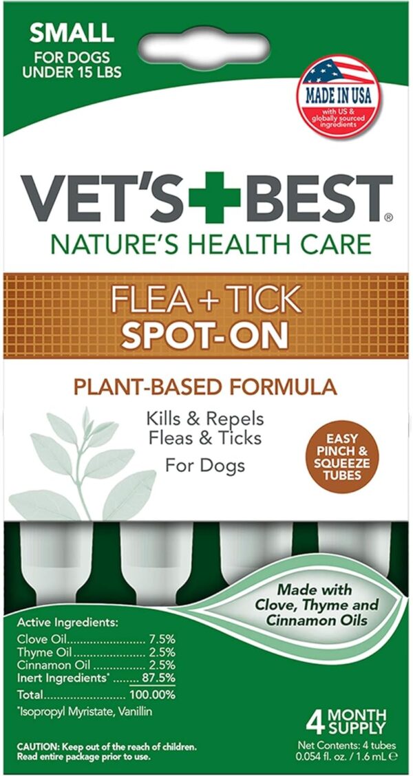 Vet's Best Topical Flea & Tick Treatment for Dogs up to 15lbs, 4 Month Supply