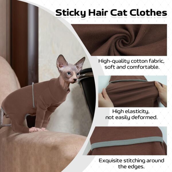 QBLEEV Hairless Cat Clothes, Cotton Cat Pajamas for Cats Only, Sphynx Cats Shirt with Four Legs, Cat Sweater Cat T-Shirt Warm Cat Onesies Jumpsuit Cat Apparel for Cornish Rex, Devon Rex, Peterbald, XS - Image 3