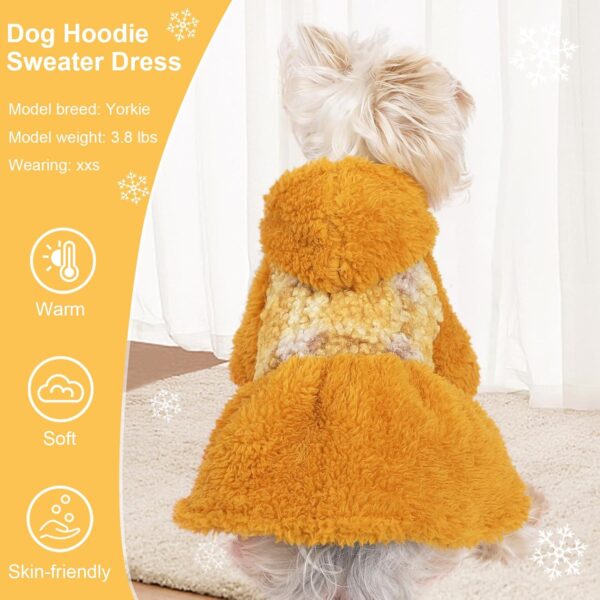 Fleece Dog Dresses for Small Dogs Girl, Dog Sweater Dress Hoodie, Winter Girls Dog Clothes, Pet Clothes Chihuahua Clothes, Dog Outfits Dog Apparel (Small, Yellow) - Image 3