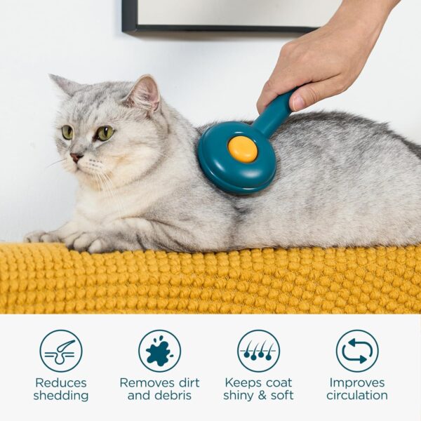 HICC GROOM! Pet Grooming Brush for Cats, Self Cleaning Cats Hair Brush with Release Button, Shedding Pet Brush for Short or Long Haired Cats/Dogs, Massage Removes Loose Fur, Tangles (Blue) - Image 4