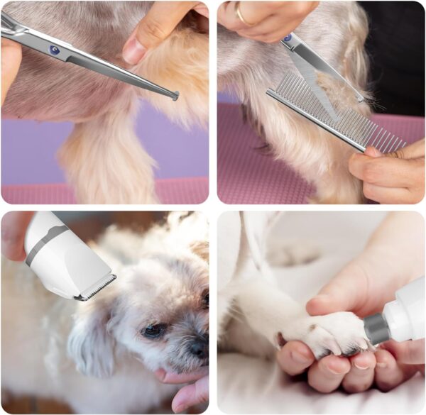 Dog Grooming Kit Clippers with Nail Grinder, 4 in 1 Low Noise Cordless Electric Paw Trimmer, Scissor Comb Bundle for Small Dogs Cat, USB Rechargeable Hair Clippers for Eyes, Ears, Face Matted - Image 6