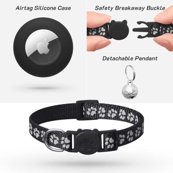 2 Pack Airtag Cat Collar Breakaway with Bell,Reflective Kitten Collar with Apple Airtag Cat Collar Holder,Adjustable 7-12In,Safety Buckle for Girl Boy Cats,Pet Supplies,Accessories,Gifts (Black) - Image 4