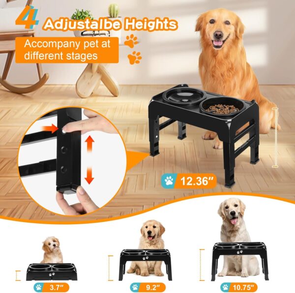 Elevated Dog Bowls, 2-in-1 Dog Feeder with Slow Feeder Dog Bowls & No Spill Dog Water Bowl, 4 Heights Adjustable Raised Dog Bowl Stand Non-Slip & Anti-Dust Dog Food Bowl for Medium Large Dogs, Black - Image 3