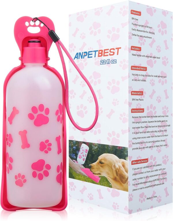 Dog Water Bottle 325ML/11oz 650ML/22oz Portable Dispenser Travel Water Bottle Bowl for Dog Cat Small Animals (22oz/650ml) - Image 9