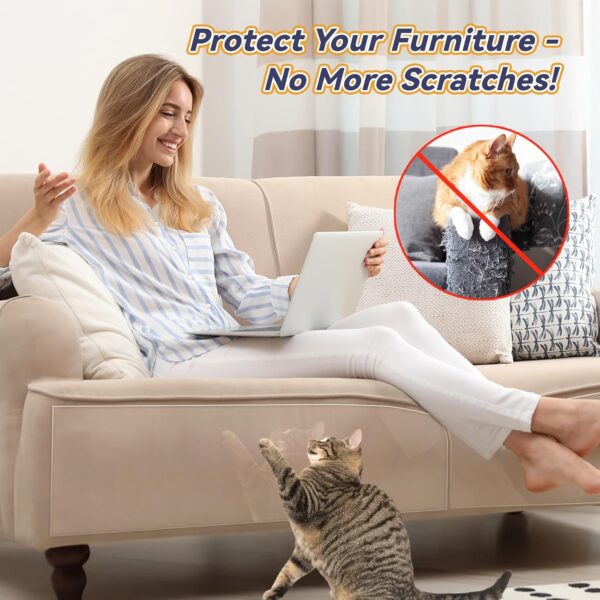 【NO PINS Hurt】 Cat Scratch Furniture Protector-Fldofaves 10Pcs Double Thick Cat Couch Protector, Clear Couch Protector from Cat Claws, Anti Scratch Furniture Protector with Strong Adhesion - Image 3