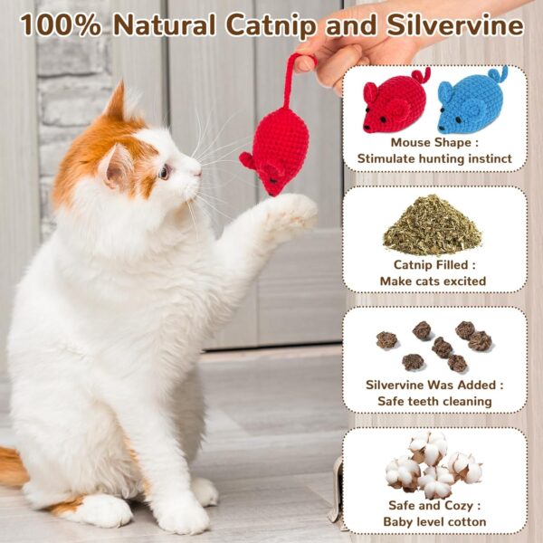 Retro Shaw Catnip Cat Toys Mice 6Pcs,Cat Mouse Toy for Indoor Cats Kitten Chase Exercise,Filled Silvervine Cat Teeth Cleaning Chew Toy,Cute and Fun Interactive Cat Nip Toy,All - Handmade - Image 2