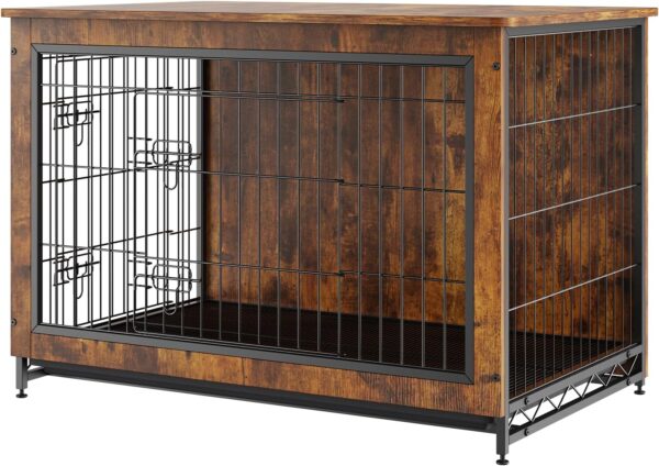 VEVOR Dog Crate Furniture, 38 inch Wooden Dog Crate with Double Doors, Heavy-Duty Dog Cage End Table with Multi-Purpose Removable Tray, Modern Dog Kennel Indoor for Dogs up to 70lb, Rustic Brown - Image 9