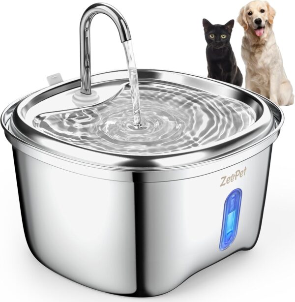 Stainless Steel Cat Water Fountain, 3.5L/120oz Large Capacity Pet Water Fountain with Window, Automatic Dog Water Dispenser with led, with 3 Carbon Filter and 2 Pump Filter for Cat