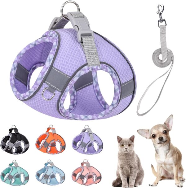 Cute Plaid No Pull Dog Harness for Small Dogs Soft Mesh Small Dog Harness and Leash Set Easy Walk Step in Puppy Harness Vest Pet Cat Chihuahua Yorkie Shih Tzu Dog Harnesses (Purple,XXS)