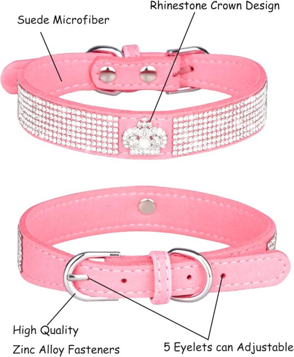 Bling Dog Collar for Small Medium Large Dogs, Crown Rhinestone Dog Collars for Girl and boy Dog, Diamond Puppy Collars, Adjustable Leather Suede SOFE Cat Collar (S(10.6"-13"/27CM-33CM), Pink) - Image 6