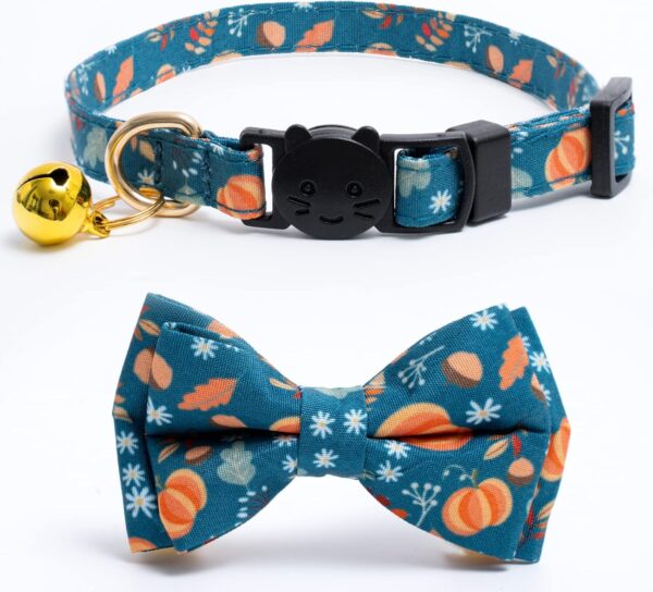 2 Pack Cotton Fall Cats Collar with Bow Tie Orange Green Cat Collars for Girl Female Boy Male Cat Collar with Bell Halloween Collars for Cats - Image 7