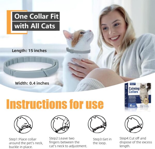 Calming Collar for Cats，Cat Pheromone Collar4-Pack, 15-Inch Length-Adjustable Cat Calming Collar Can Quickly Help Cats Overcome Anxiety, Stress Relief Time Lasts 30 Days Effective. - Image 6