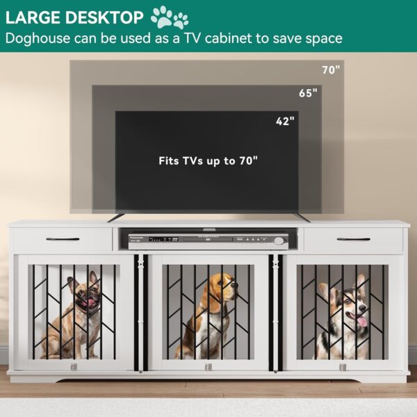 YITAHOME Dog Crate Furniture with 3 Rooms, 70.9" Dog Kennel Indoor with 2 Drawers, Heavy Duty Wooden Dog Crate for 3 Small Medium Dogs, White - Image 2