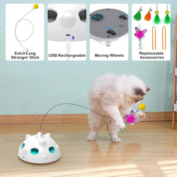 Interactive Cat Toys 3in1 Automatic Cat Toys for Bored Indoor Adult Cats Fluttering Butterfly/Hide and Seek/Long Feather Wand Rechargeable,Motion Activated Exercise Toy - Image 6