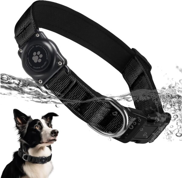 Upgraded AirTag Dog Collar, IP68 Waterproof Air Tag Dog Collar Holder, Reflective, Ultra-Durable, Comfortable Padded, Heavy Duty Dog Collars for Small Medium Large Dogs (M (12.6"-17.1"), Black)