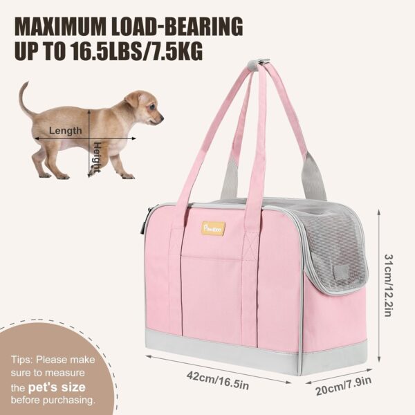 Pawaboo Dog Purse Carrier, Pet Carrier Tote with Pockets, Breathable Soft-sided Pet Bag with Adjustable Safety Tether Strap for Shopping Travel, Pet Carrier Purse for Small Medium Dog Cat, Pink - Image 2