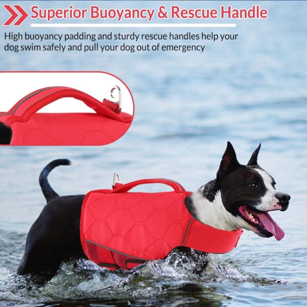 MIGOHI Dog Life Jacket Large,Dog Life Jacket,High Flotation Dog Life Vest for Swimming Surfing Boating English Bulldog,Reflective Pet Lifesaver Preserver,Dog Vest Harness Dog Beach Essentials,Red,L - Image 5