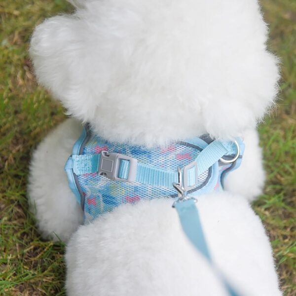 Soft Dog Harness and Leash Set for Walking, Summer Step in Vest Harness, Floral Print Mesh, Super Breathable Pet Supplies for Extra Small Dogs and House Cats Blue XS - Image 3