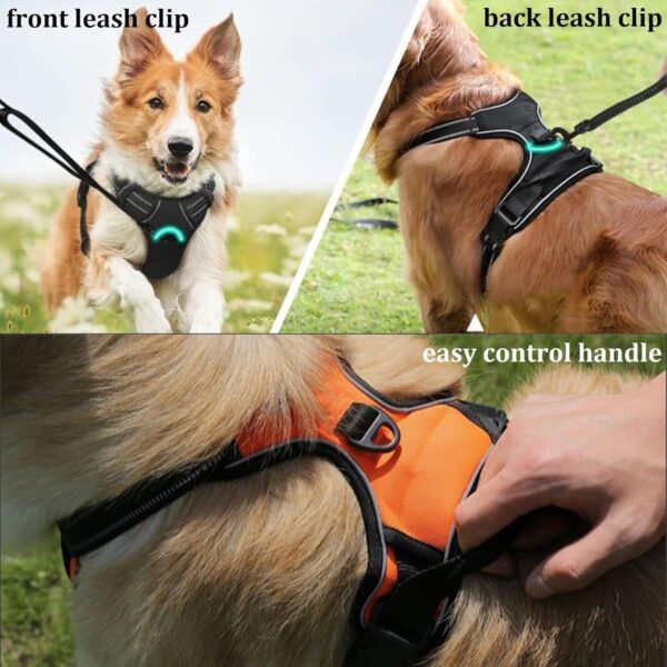 Dog Harness and Leash Set, No Pull Dog Harness with 2 Leash Clips and 3 Buckles, Adjustable Reflective Soft Padded Dog Vest with Easy Control Handle (Blue, Large) - Image 5