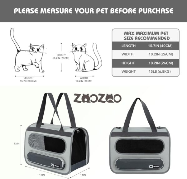 Cat Travel Carrier, Pet Travel Carrier by Airplane Approved Under seat, TSA Airline Approved Cat Carrier, with Flea Comb, De-Shedder, Feeding Bowl, Double Holes Cat Nail Clippers, Grey - Image 2