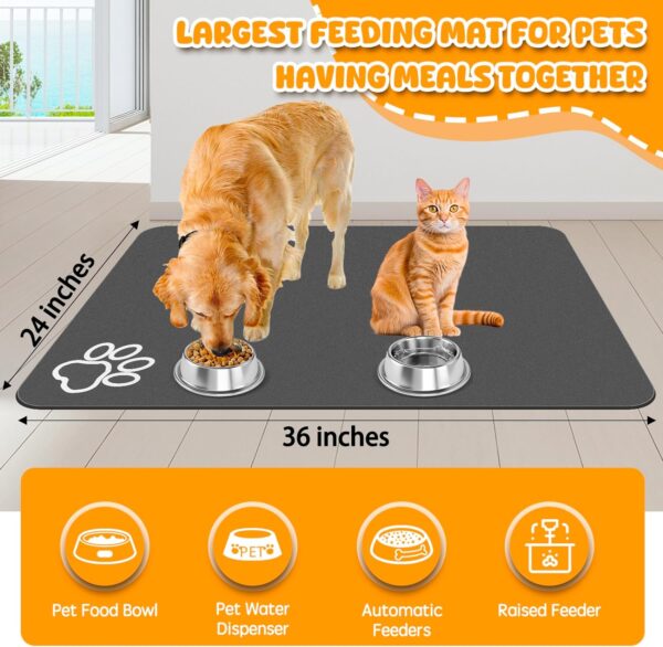 Dog Food Mat, 36" x 24" Extra Large Absorbent Dog Mat for Food and Water, Non Skid Cat & Dog Bowl Mat, No Stains Quick Dry Pet Food Mat, Dog Water Dispenser Mat, Pet Supplies Mat for Messy Drinkers - Image 2