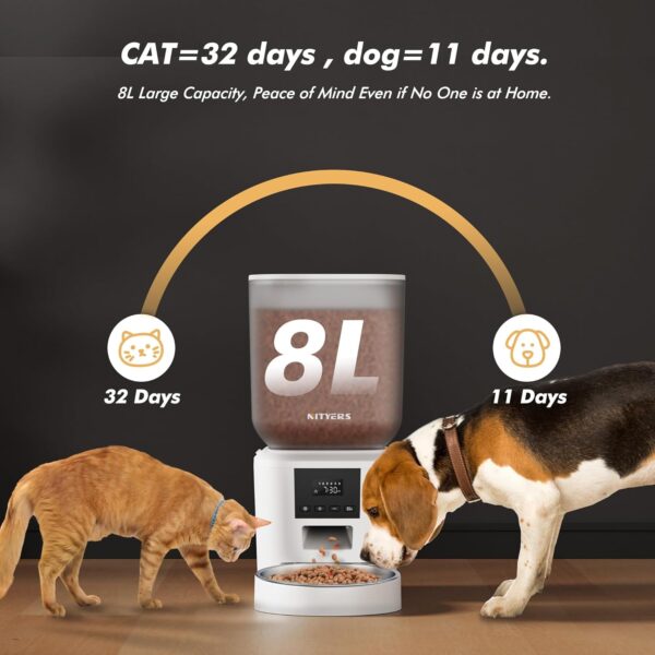 Automatic Dog Feeder - 8L/34 Cups Large Capacity Automatic Cat Food Dispenser with Display LCD Screen,Large Food Tray,Battery Operated,Timed Cat Feeder,Up to 50 Portions 6 Meals Per Day,Keeps Fresh - Image 2