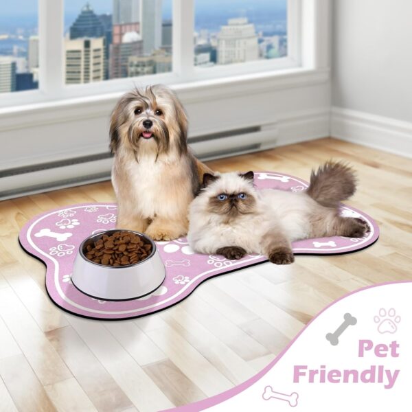 Dog Cat Mat for Food and Water,Rapid Absorbent Pet Feeding Mat, Bone Shaped Dog Placemat Bowl Mat with Rubber Backing,No Stains Pet Food Mats Indoor, Pet Accessories Supplies,Pink 12"×18" - Image 7