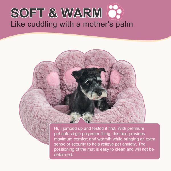 Jiupety Pet Round Bed of Paw Shape, Calming Donut Dog Bed for Medium and Small Dog, Faux Fur Cat Bed, Comfortable and Soft Puppy Bed, Machine Washable, Large Size (26"×26"×8"), Purple. - Image 6