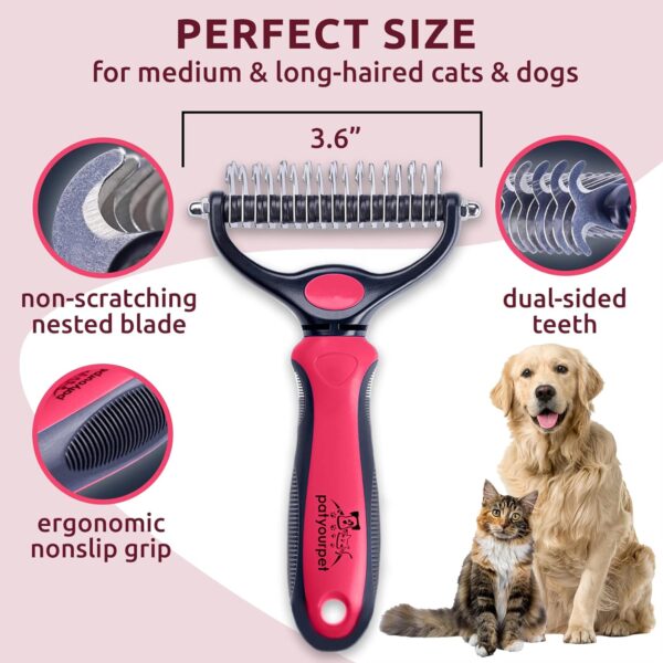 Pat Your Pet Deshedding Brush - Double-Sided Undercoat Rake for Dogs & Cats - Shedding Comb and Dematting Tool for Grooming, Extra Wide - Image 5