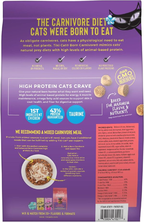 Tiki Cat Born Carnivore High Protein, Chicken, Herring & Salmon Meal, Grain-Free Baked Kibble to Maximize Nutrients, Dry Cat Food, 2.8 lbs. Bag - Image 3