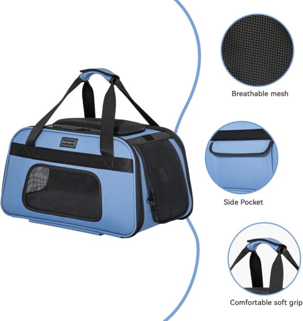 Petsfit Pet Carrier with Wheels, Rolling Dog Carrier for Small Dogs or 2 Small Cats, Airline Approved Dog Carrier with Telescopic Handle Perfect for Travelling Under 20lb,Blue - Image 6