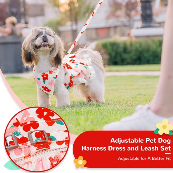 Cute Floral Dog Harness Dress and Leash Set for Small Dog Cats Girl Puppy Bowknot Princess Birthday Dress Summer Female Pet Small Dog Clothes Lace Doggie Kitten Outfits Apparel(Red,XS) - Image 2