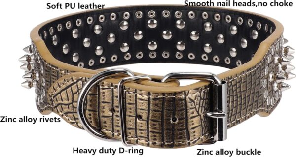 Hoot PU Leather Adjustable Spiked Studded Dog Collar 2" Wide 43 Spikes (L(Neck 21"-24"), Golden) - Image 3