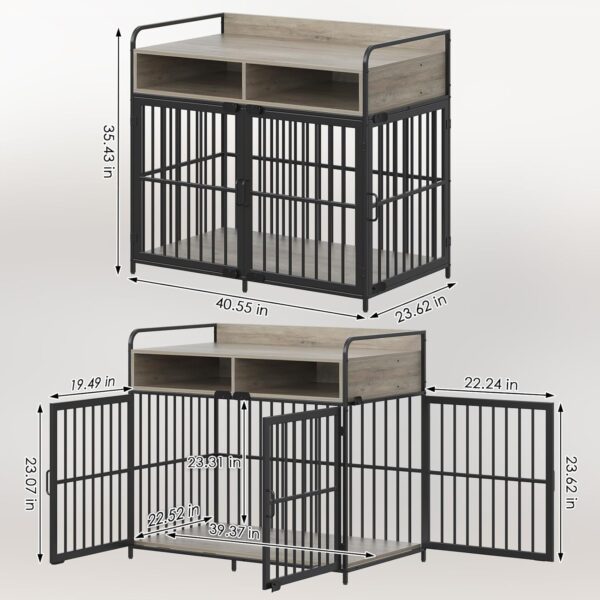 Large Dog Crate Furniture, Dog Kennel Indoor, Wood Dog Cage Table with Drawers Storage, Heavy Duty Dog Crate, Jaula para Perros, Sturdy Metal, 40.5" L×23.6" W×35.4" H - Image 2