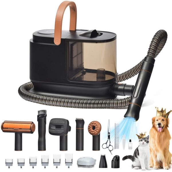 Bunfly Dog Hair Vacuum & Dog Grooming Kit, Pet Grooming Vacuum with 13,000kPa Powerful Suction for 99% Pet Hair Removal, 3.5L Capacity, 16 Grooming Tools for Dogs, Cats and Other Pet, Home Cleaning